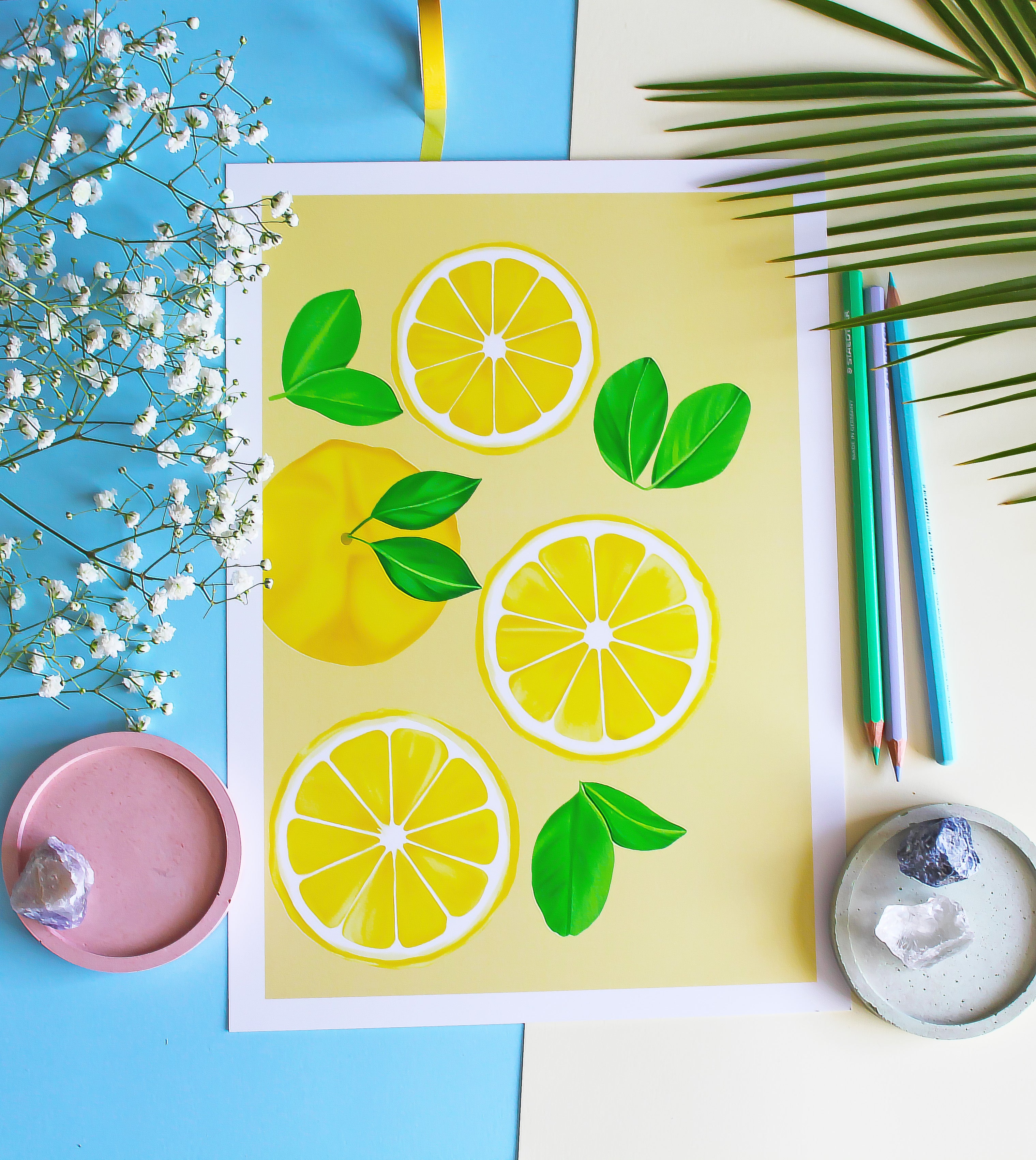 Fruit Wall Art Lemons Home Decor Simple Painting in Acrylic and