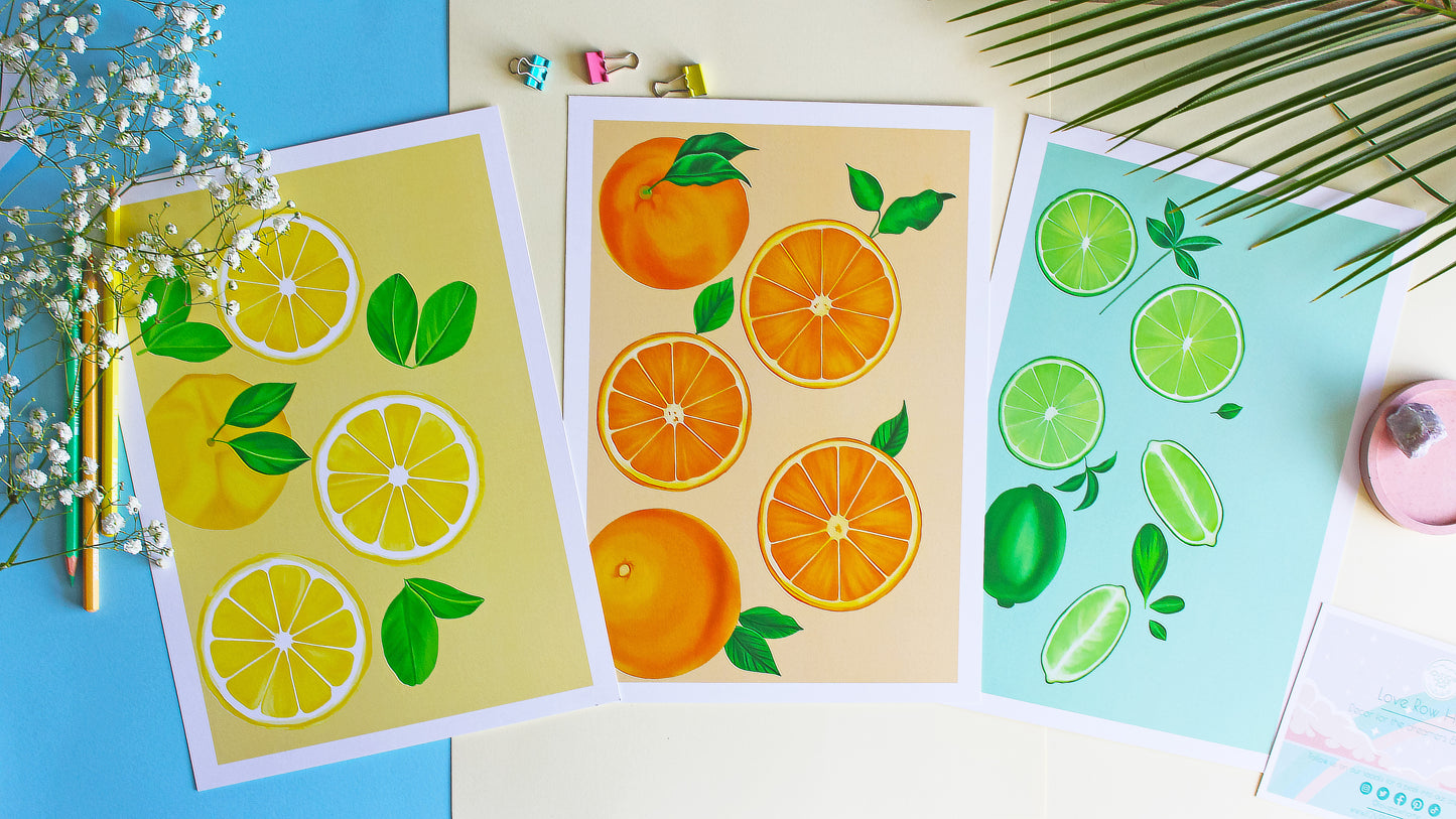 Citrus Fruit Print Set • Wall Art Prints