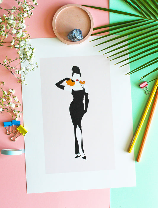 Holly Golightly & Cat - Breakfast At Tiffany's • Wall Art Print