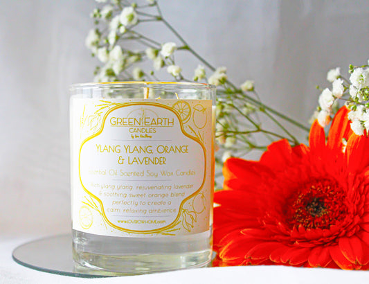 Ylang Ylang, Orange & Lavender Essential Oil Scented Soy Wax Candle 165g