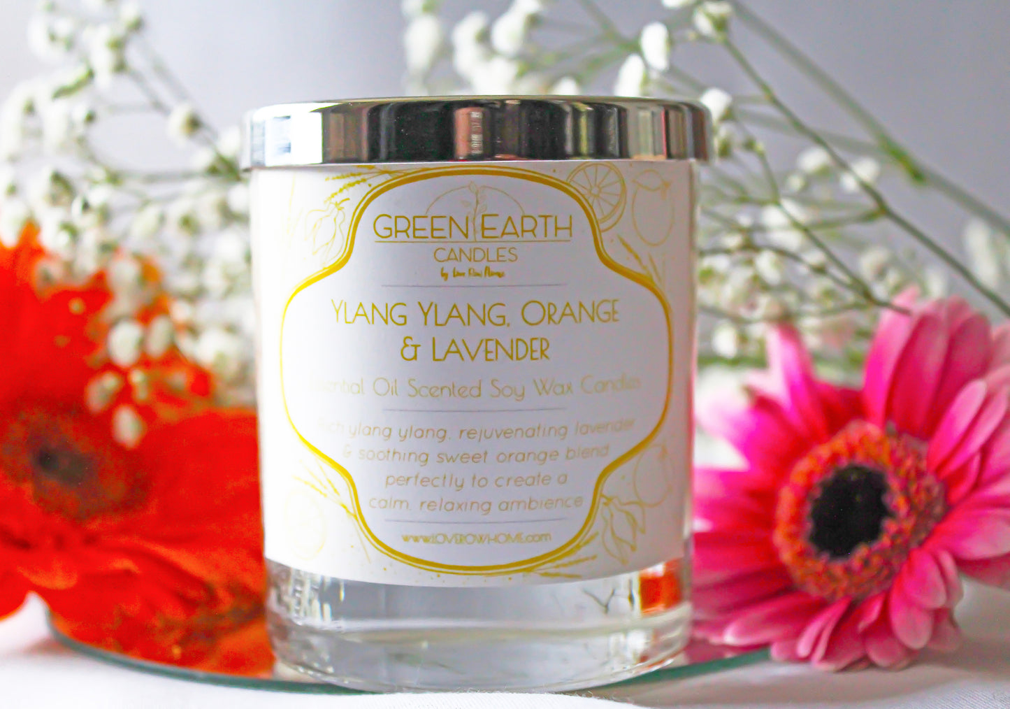 Ylang Ylang, Orange & Lavender Essential Oil Scented Soy Wax Candle 165g