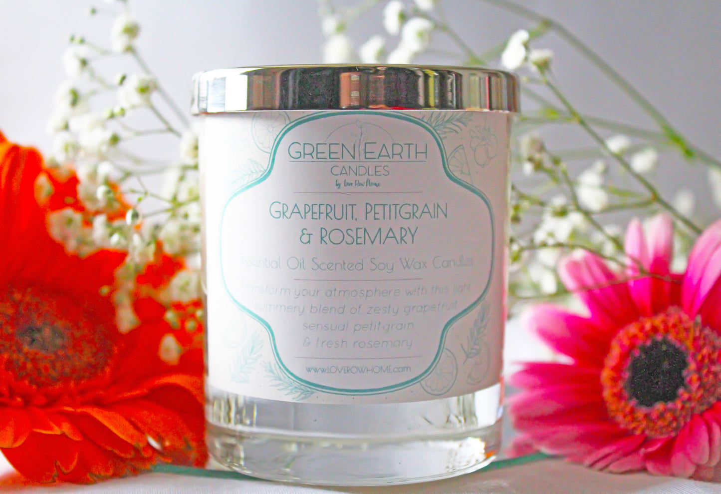 Grapefruit, Petitgrain & Rosemary Essential Oil Scented Soy Wax Candle 165g
