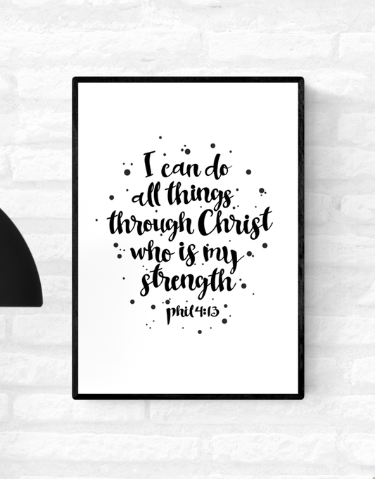 Framed wall quote scripture Philippians 4:13 verse from the Holy Bible