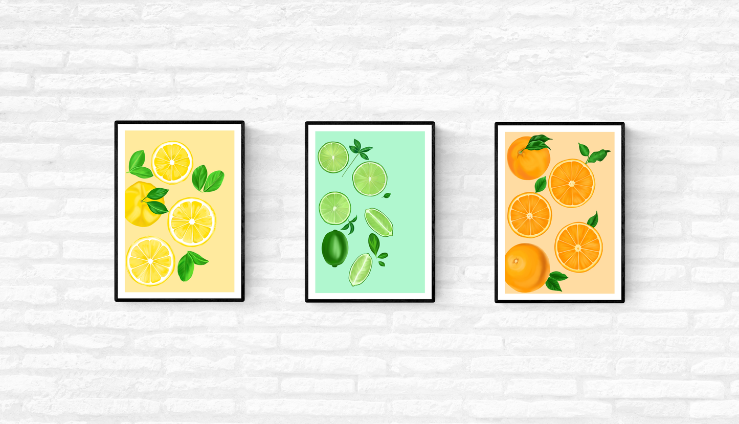 Citrus Fruit Print Set • Wall Art Prints
