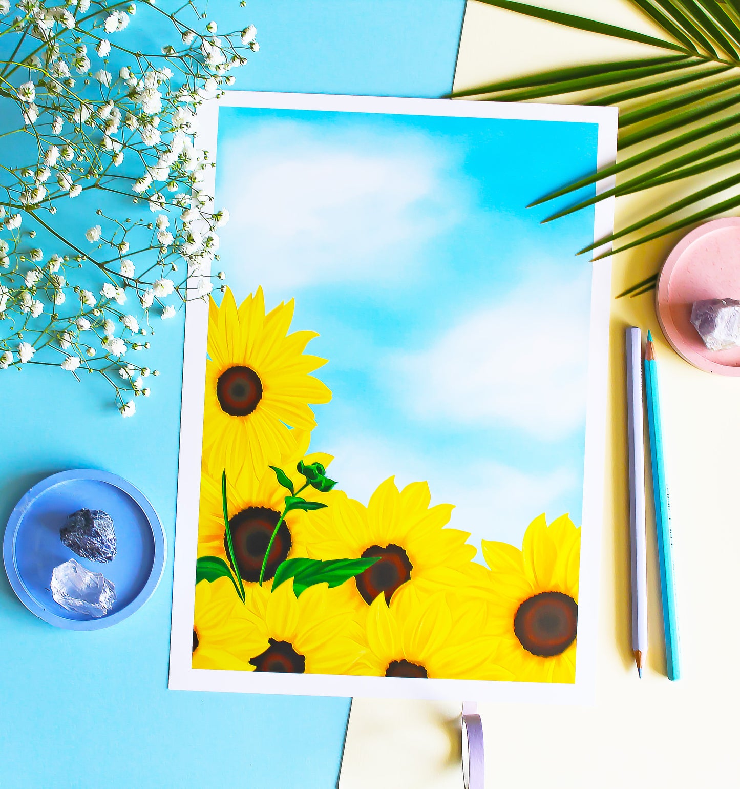 Blue Skies & Sunflowers • Wall Art Print