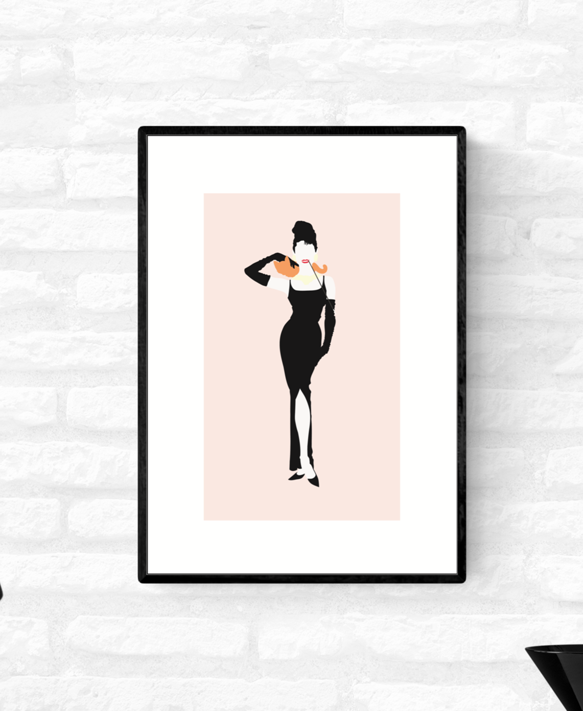 Framed wall art print of Breakfast At Tiffany’s Holly Golightly and her Cat